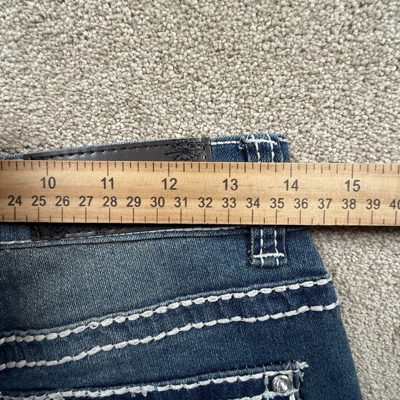 Sky Jeans Juniors 11/30 Blue Medium Wash Super Soft Flare Rhinestone Embellished - Picture 8 of 11